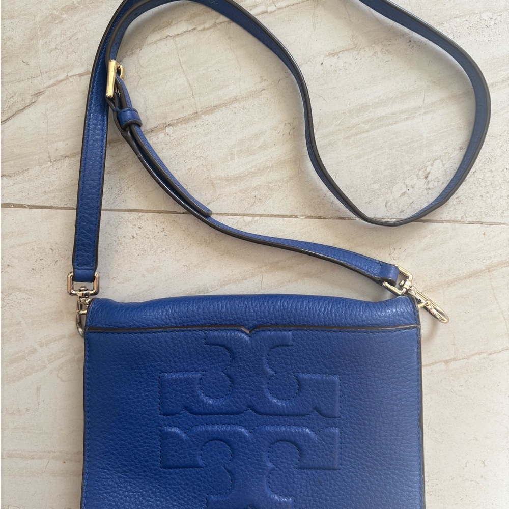 Tory Burch Bombe T Combo Blue Leather Crossbody Bag